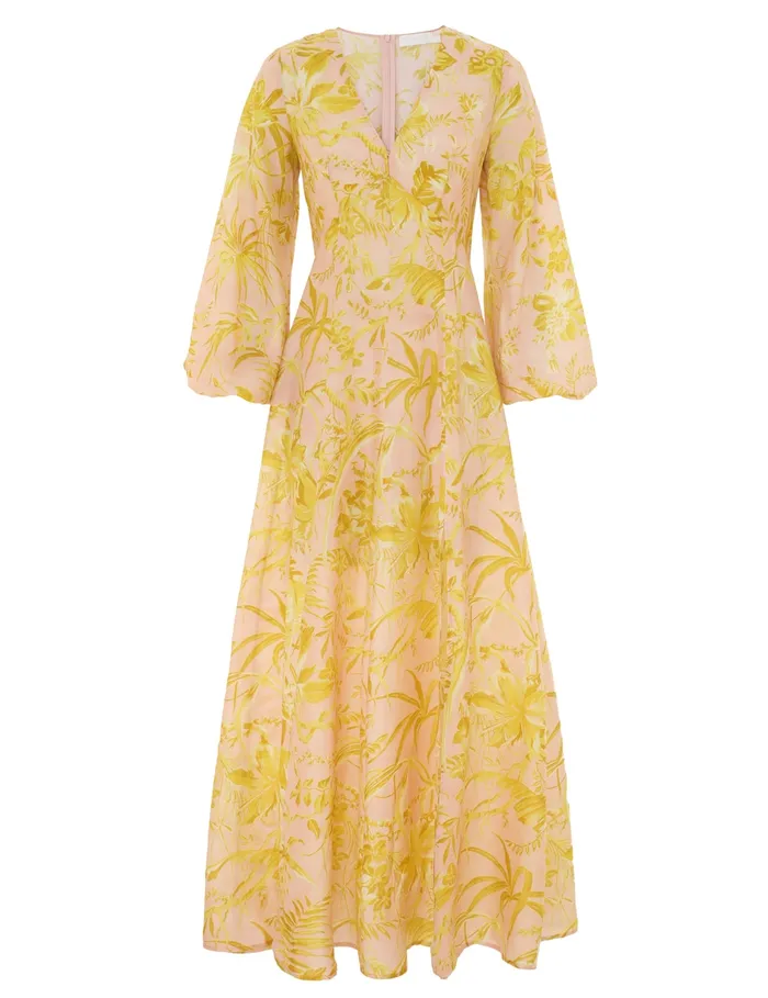 Women Zimmermann Dresses and Coverups Golden Long Sleeve Maxi Dress Pinkgold Floral