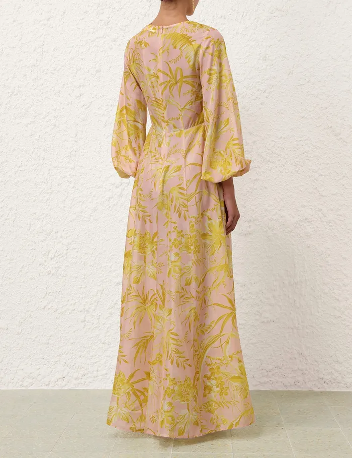 Women Zimmermann Dresses and Coverups Golden Long Sleeve Maxi Dress Pinkgold Floral