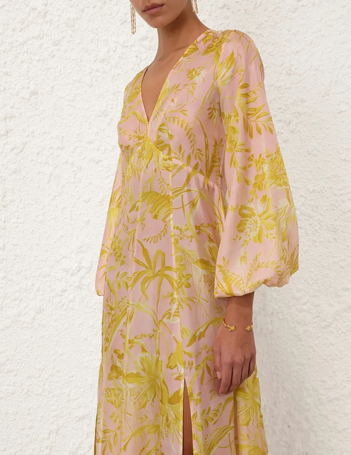 Women Zimmermann Dresses and Coverups Golden Long Sleeve Maxi Dress Pinkgold Floral
