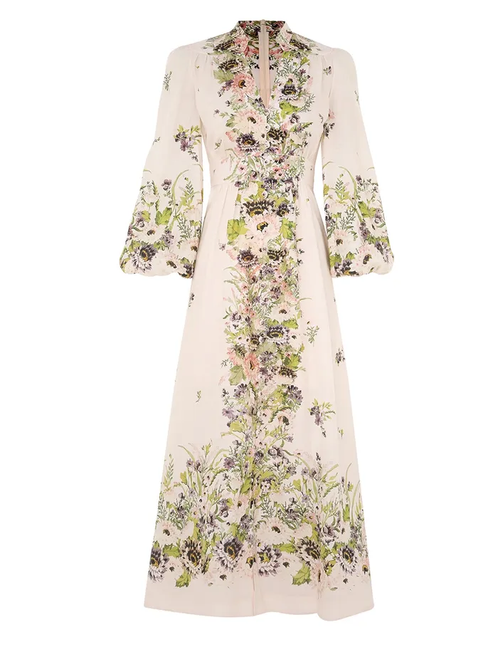 Women Zimmermann Dresses and Coverups Halliday Plunge Midi Dress Cream Multi Floral