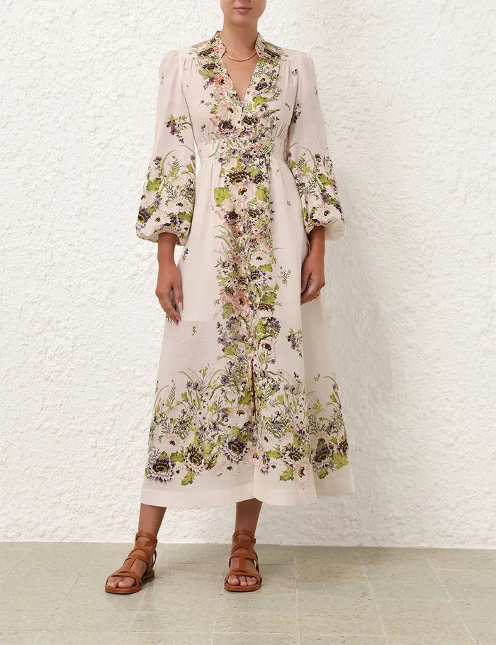 Women Zimmermann Dresses and Coverups Halliday Plunge Midi Dress Cream Multi Floral