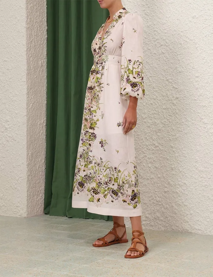 Women Zimmermann Dresses and Coverups Halliday Plunge Midi Dress Cream Multi Floral