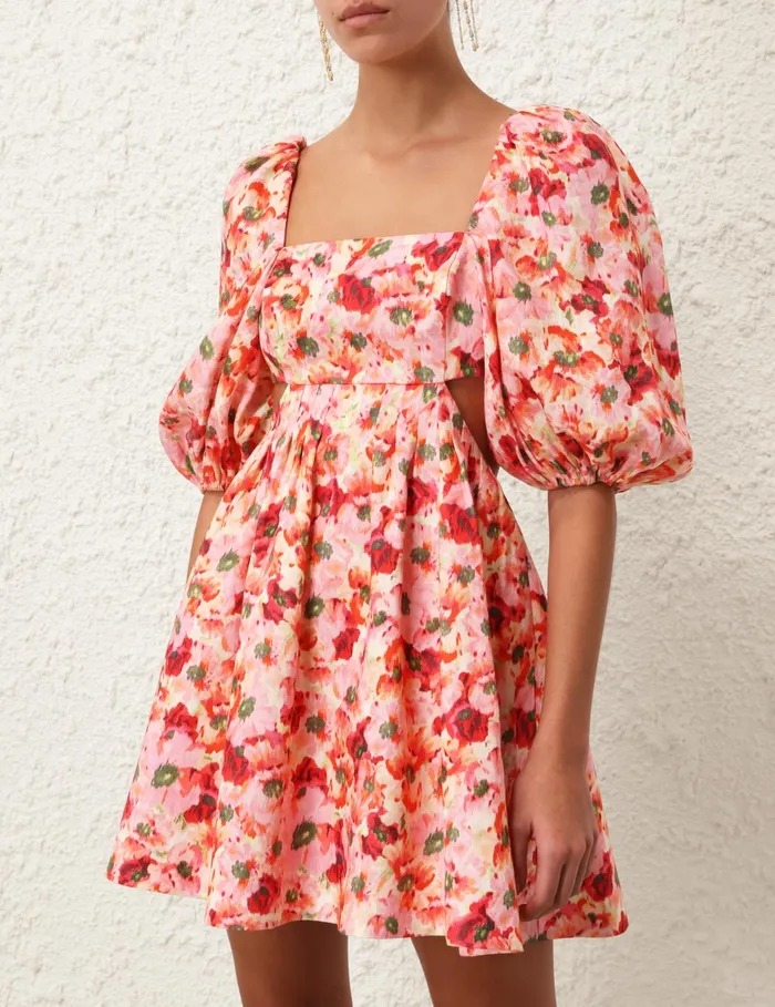 Women Zimmermann Dresses and Coverups Lightburst Cut Out Mini Dress Red Floral