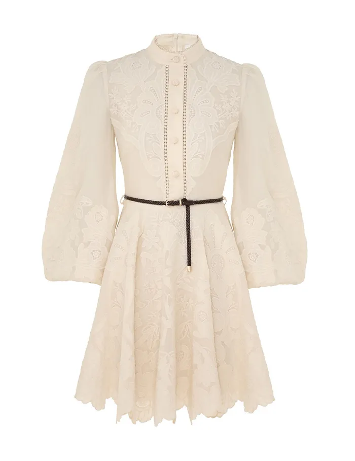 Women Zimmermann Dresses and Coverups Ottie Embroidered Mini Dress Cream
