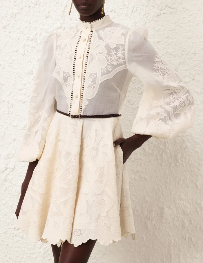 Women Zimmermann Dresses and Coverups Ottie Embroidered Mini Dress Cream