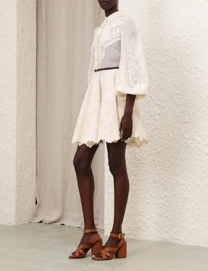 Women Zimmermann Dresses and Coverups Ottie Embroidered Mini Dress Cream