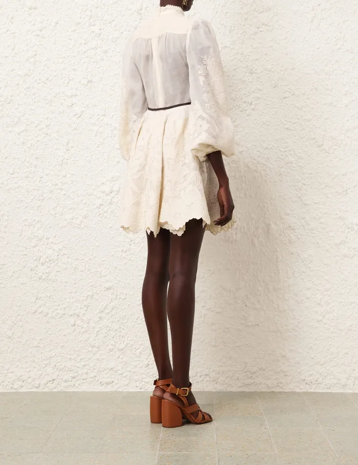 Women Zimmermann Dresses and Coverups Ottie Embroidered Mini Dress Cream