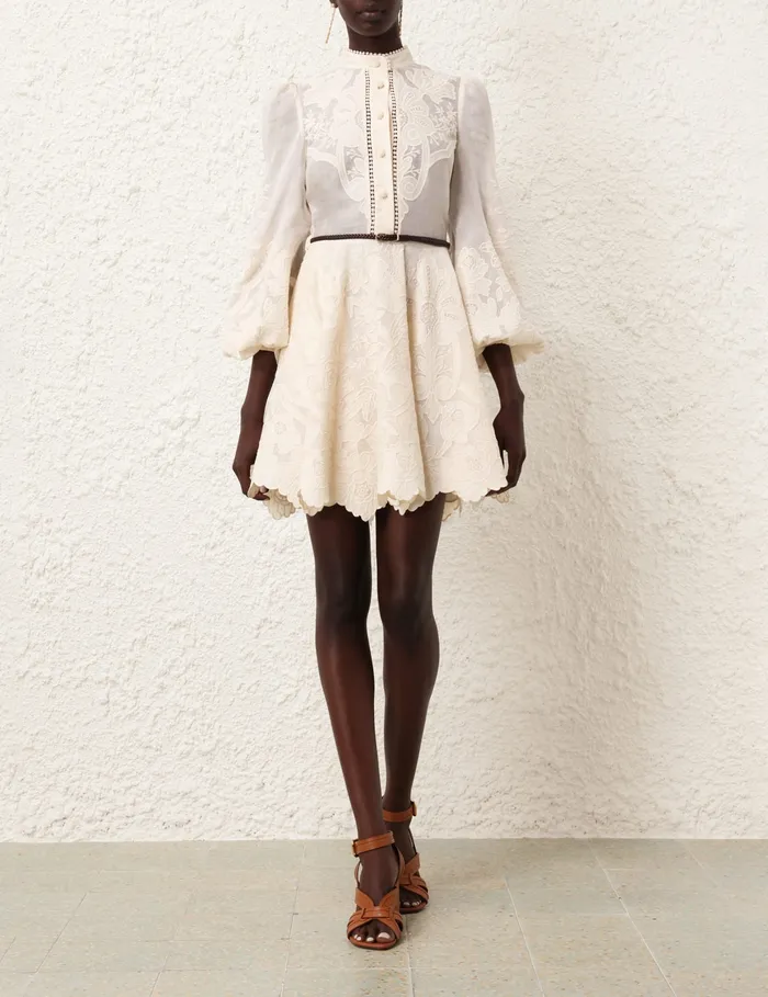 Women Zimmermann Dresses and Coverups Ottie Embroidered Mini Dress Cream