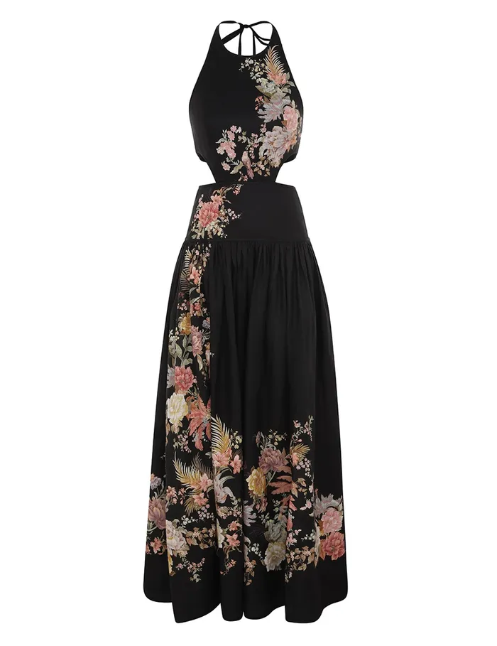 Women Zimmermann Dresses and Coverups Tallow Halter Midi Dress Black Multi Floral