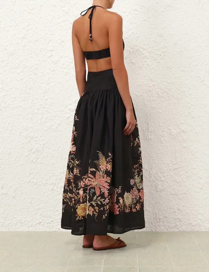 Women Zimmermann Dresses and Coverups Tallow Halter Midi Dress Black Multi Floral
