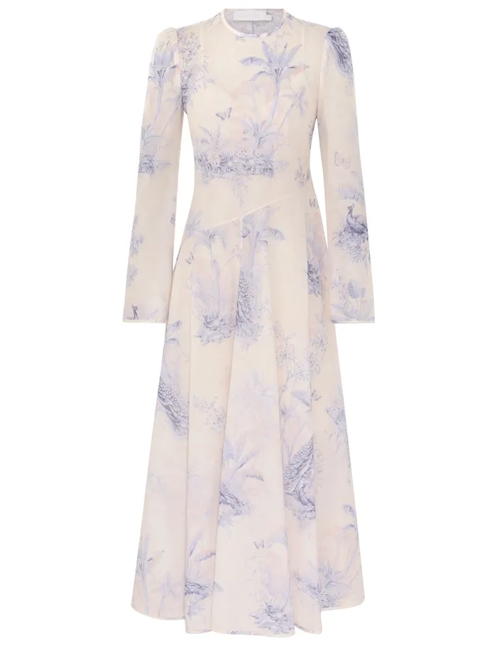 Women Zimmermann Dresses and Coverups Waverly Asymmetric Long Dress Blue Palm