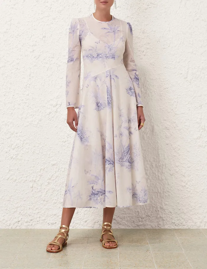 Women Zimmermann Dresses and Coverups Waverly Asymmetric Long Dress Blue Palm