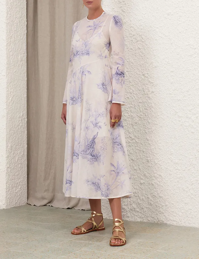 Women Zimmermann Dresses and Coverups Waverly Asymmetric Long Dress Blue Palm