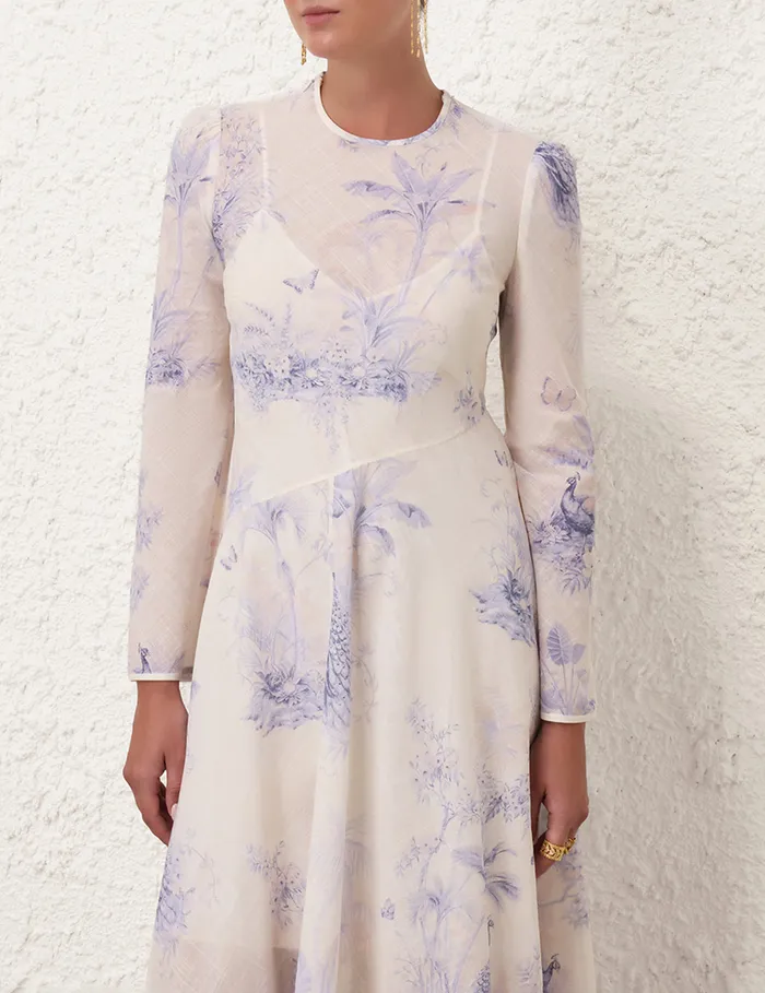 Women Zimmermann Dresses and Coverups Waverly Asymmetric Long Dress Blue Palm