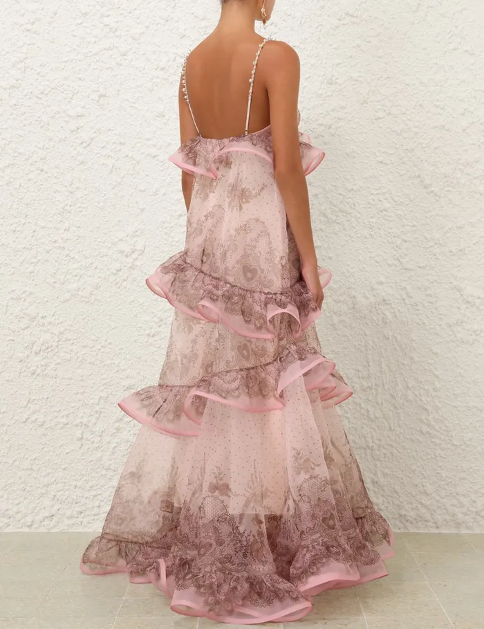 Women Zimmermann Dresses Crush Embellished Maxi Dress Pink Lace Print