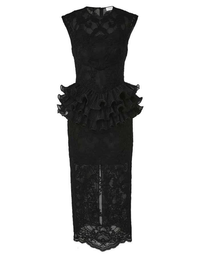 Women Zimmermann Dresses Crush Lace Frill Midi Dress Black