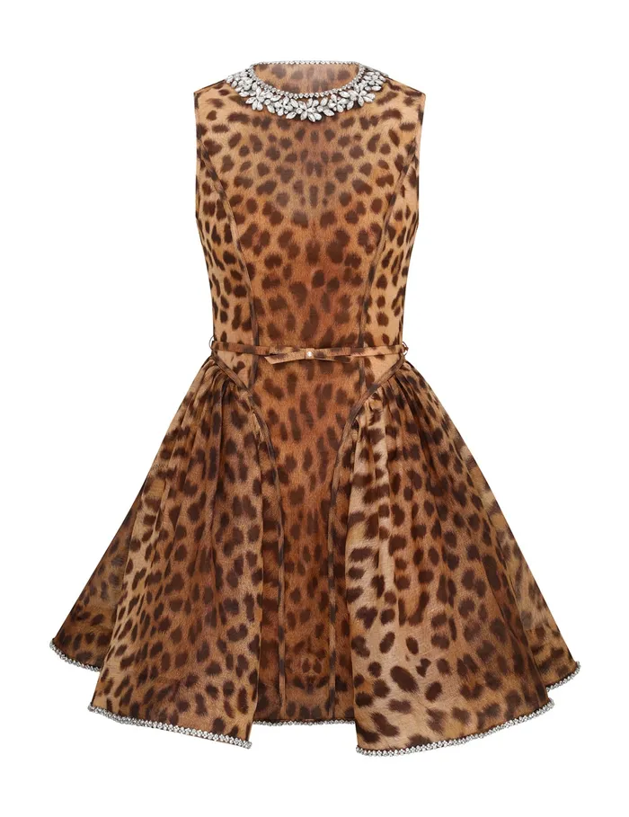 Women Zimmermann Dresses Crush Panelled Mini Dress Leopard