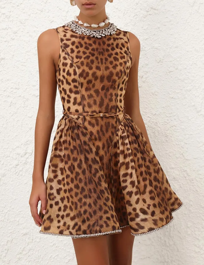 Women Zimmermann Dresses Crush Panelled Mini Dress Leopard