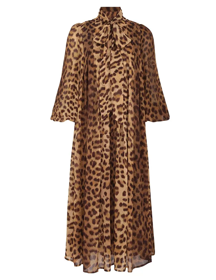Women Zimmermann Dresses Crush Tie Neck Midi Dress Leopard