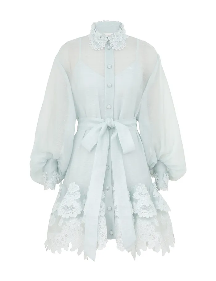 Women Zimmermann Dresses Crush Tiered Lace Shirt Dress Mint