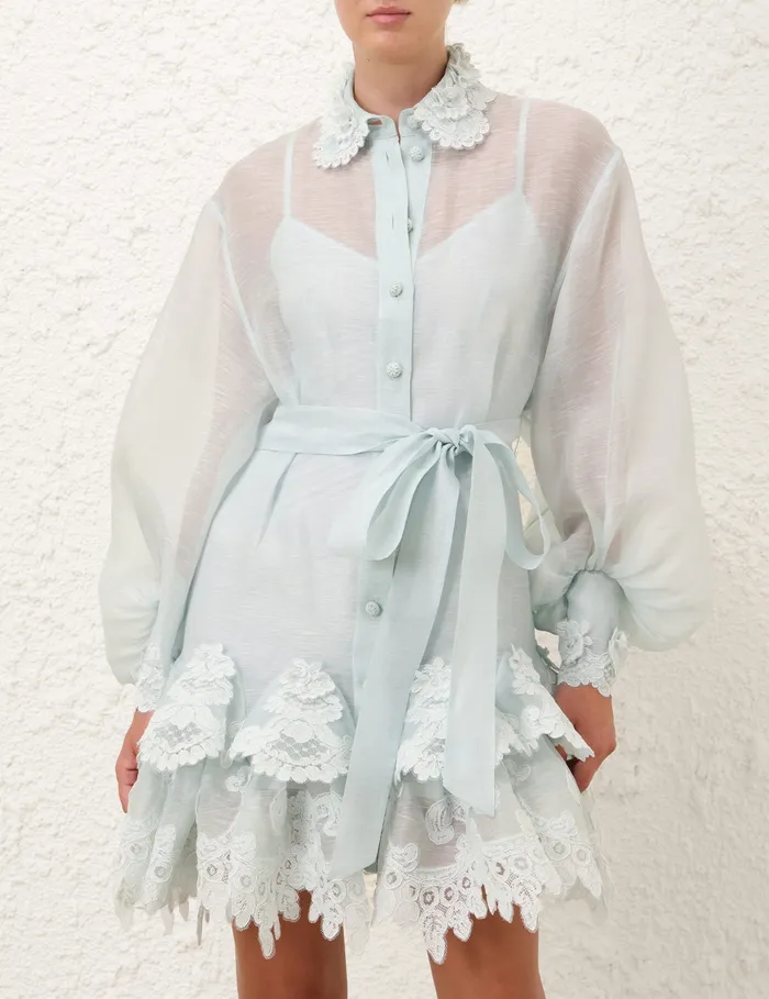 Women Zimmermann Dresses Crush Tiered Lace Shirt Dress Mint