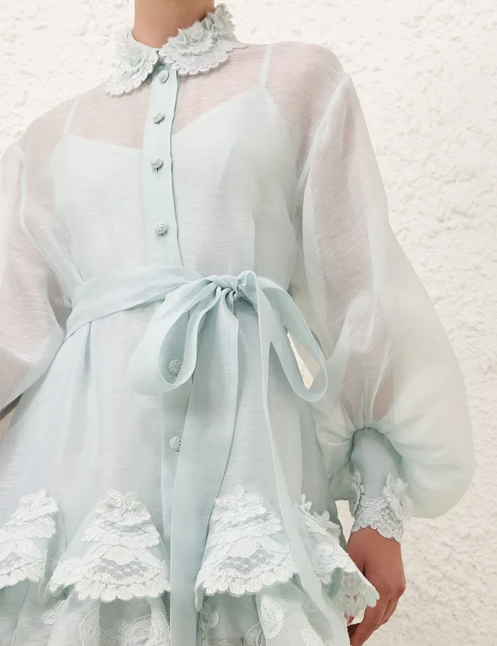 Women Zimmermann Dresses Crush Tiered Lace Shirt Dress Mint