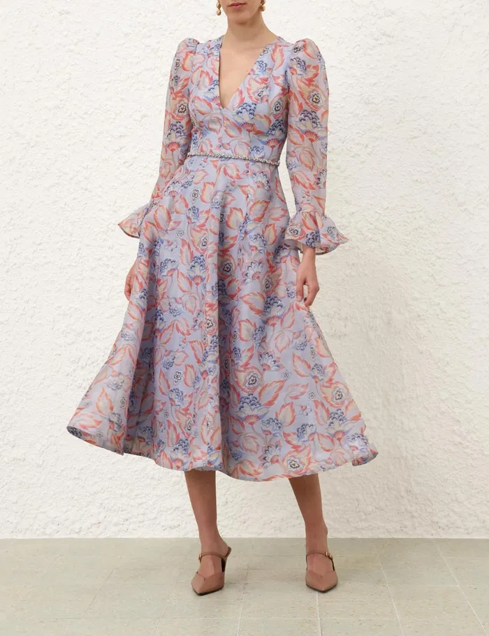 Women Zimmermann Dresses Eden Long Sleeve Midi Dress Sapphire Eden