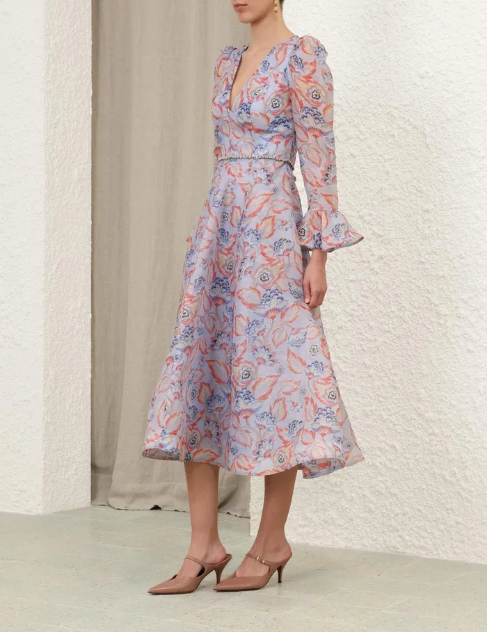Women Zimmermann Dresses Eden Long Sleeve Midi Dress Sapphire Eden