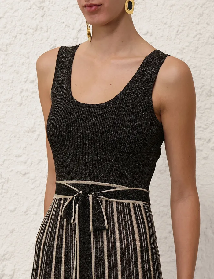 Women Zimmermann Dresses Illustration Metallic Midi Blackgold