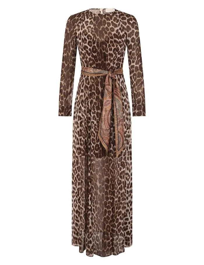 Women Zimmermann Dresses Illustration Sheath Dress Chocolate Leopard