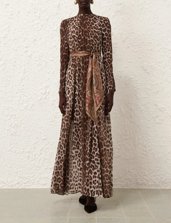 Women Zimmermann Dresses Illustration Sheath Dress Chocolate Leopard