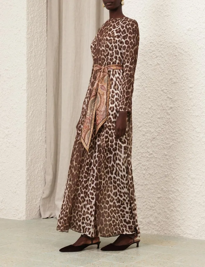 Women Zimmermann Dresses Illustration Sheath Dress Chocolate Leopard