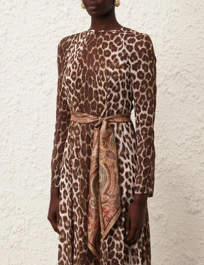 Women Zimmermann Dresses Illustration Sheath Dress Chocolate Leopard
