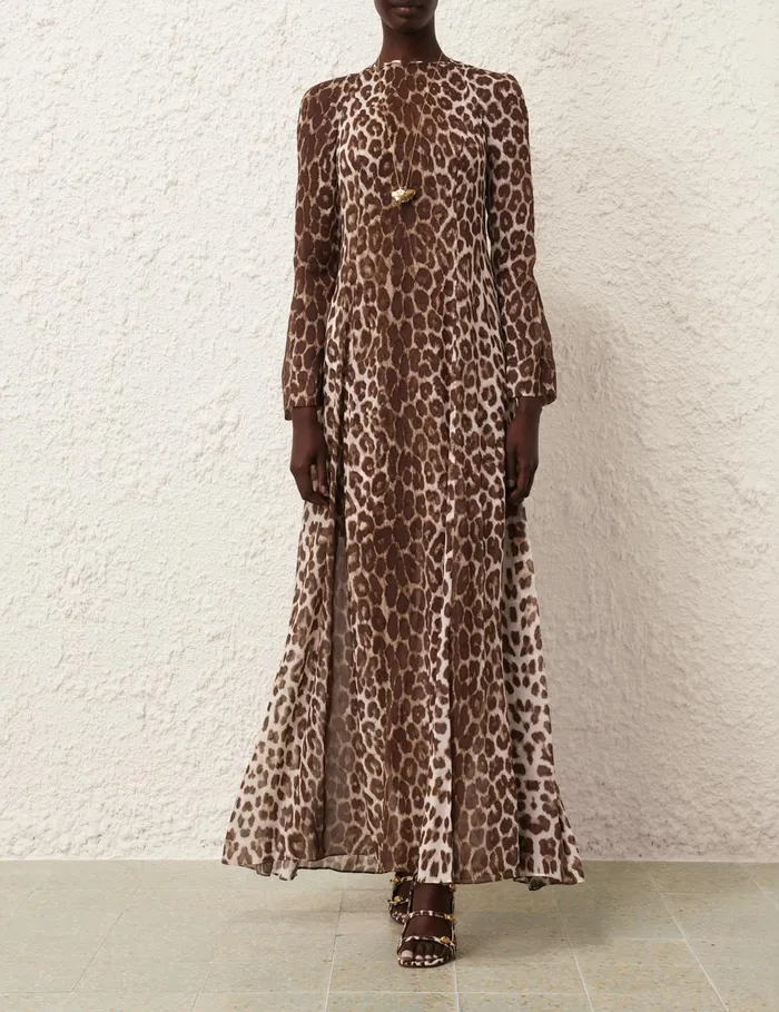 Women Zimmermann Dresses Illustration Sheath Dress Chocolate Leopard
