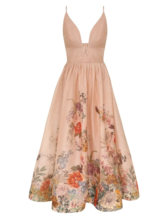 Women Zimmermann Dresses Pavilion V Neck Midi Dress Peach Multi Floral