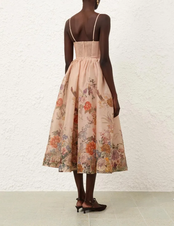 Women Zimmermann Dresses Pavilion V Neck Midi Dress Peach Multi Floral