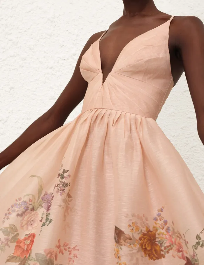 Women Zimmermann Dresses Pavilion V Neck Midi Dress Peach Multi Floral