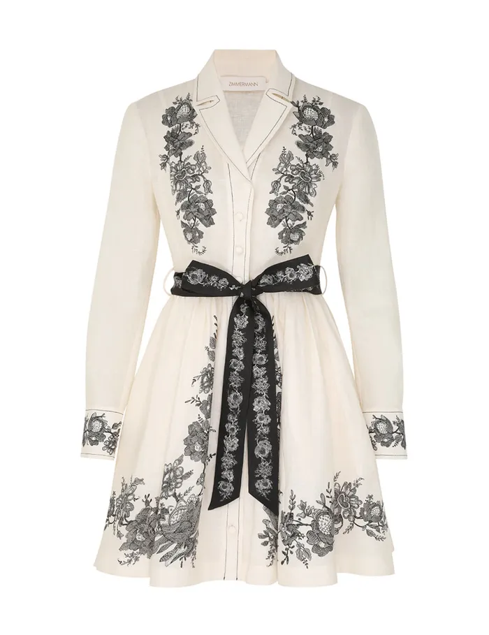 Women Zimmermann Dresses Shirt Mini Dress Cream Floral