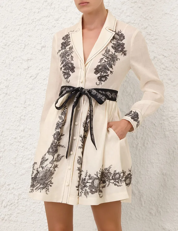 Women Zimmermann Dresses Shirt Mini Dress Cream Floral