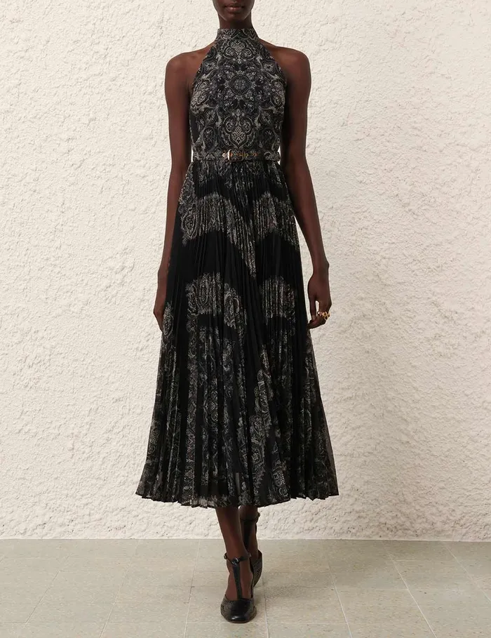 Women Zimmermann Dresses Sunray Halter Picnic Dress Black Paisley