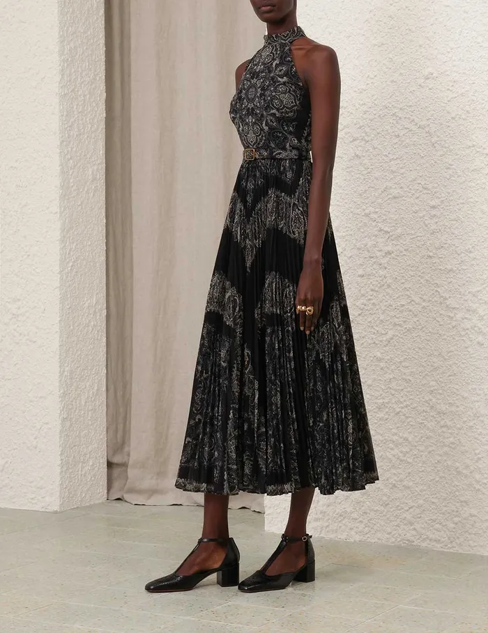 Women Zimmermann Dresses Sunray Halter Picnic Dress Black Paisley