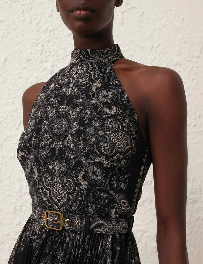 Women Zimmermann Dresses Sunray Halter Picnic Dress Black Paisley