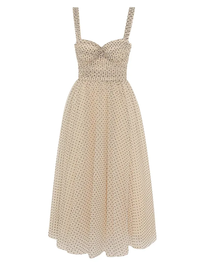 Women Zimmermann Dresses Tulle Midi Dress Creamblack Dot