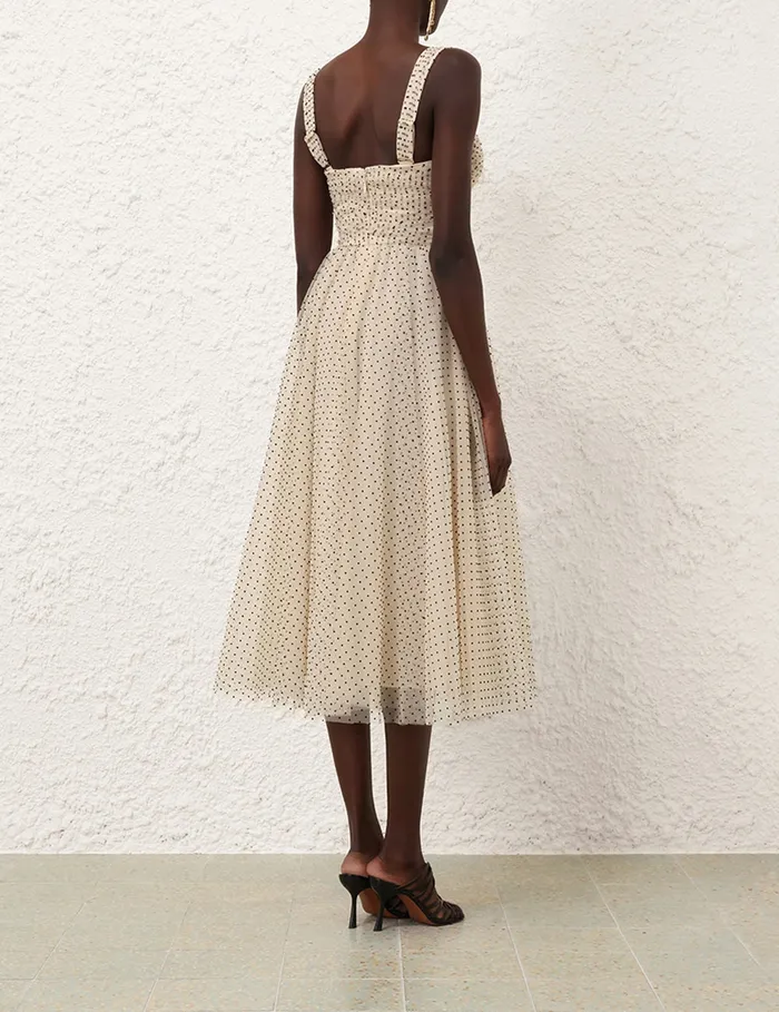 Women Zimmermann Dresses Tulle Midi Dress Creamblack Dot