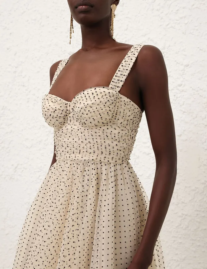 Women Zimmermann Dresses Tulle Midi Dress Creamblack Dot