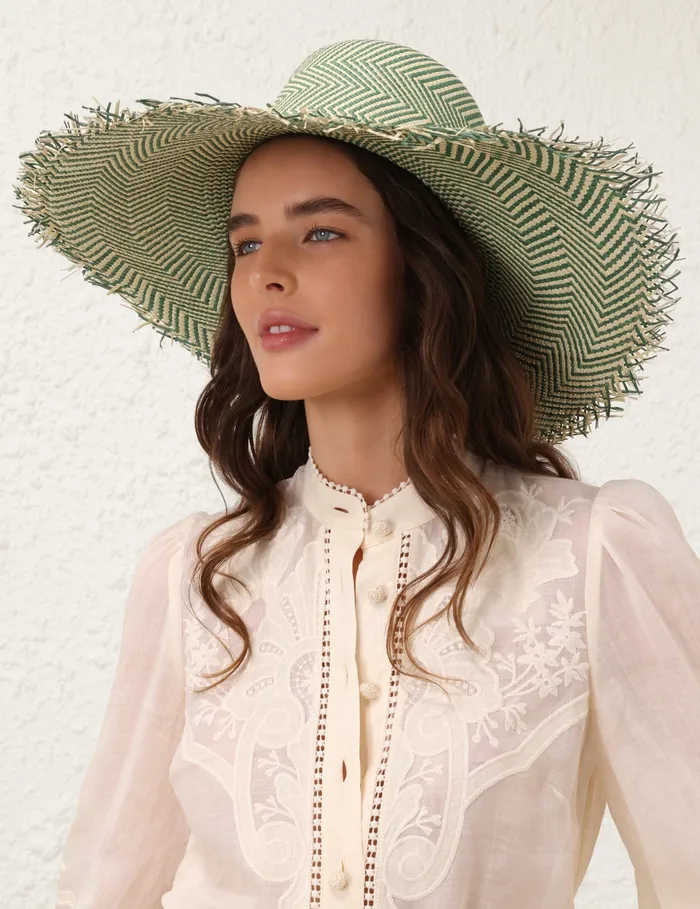Women Zimmermann Hats Herringbone Wide Brim Hat Olive