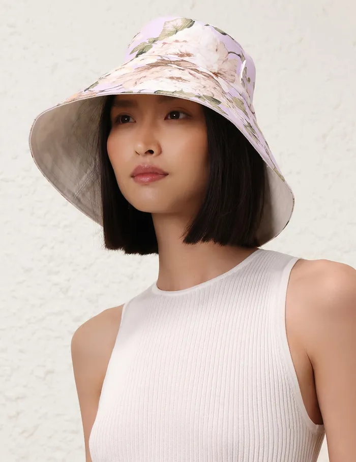 Women Zimmermann Hats Printed Long Brim Bucket Hat Lilac Floral