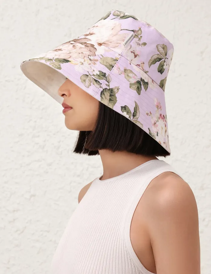 Women Zimmermann Hats Printed Long Brim Bucket Hat Lilac Floral