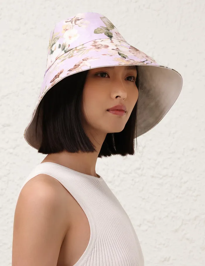 Women Zimmermann Hats Printed Long Brim Bucket Hat Lilac Floral