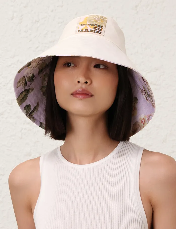 Women Zimmermann Hats Printed Long Brim Bucket Hat Lilac Floral